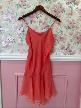 American Vintage Coral Slip Dress with Layered Flounce Hem